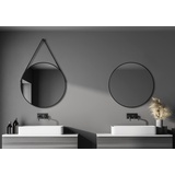 Talos Spiegel Ø 80 cm schwarz matt - Aufhängegurt in Lederoptik - Badspiegel - hochwertiger Aluminiumrahmen