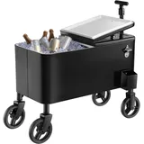 Vevor Kühlwagen Getränkewagen 75,71 L bis zu 50 Flaschen/110 Dosen, Beistellwagen für Terrassenpartys und Bars mit Kor Teleskopgriff & Flaschenöffner & Kronkorkensammler, Getränkekühler Schwarz