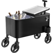 Vevor Kühlwagen Getränkewagen 75,71 L bis zu 50 Flaschen/110 Dosen, Beistellwagen für Terrassenpartys und Bars mit Kor Teleskopgriff & Flaschenöffner & Kronkorkensammler, Getränkekühler Schwarz