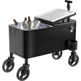 Vevor Kühlwagen Getränkewagen 75,71 L bis zu 50 Flaschen/110 Dosen, Beistellwagen für Terrassenpartys und Bars mit Kor Teleskopgriff & Flaschenöffner & Kronkorkensammler, Getränkekühler Schwarz