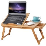 Laptoptisch fürs Bett, Betttablett Tabletttisch Mini Tisch Holz klappbar Frühstückstablett mit Schublade Betttisch für Sofa Lesen Zeichentisch