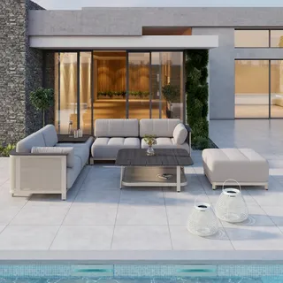 Loungegarnitur Mara Hellgrau Metall/Outdoorstoff +Abdeckung