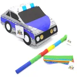 Nislai® Polizei Pinata Set | Ideal für Geburtstag | Auto Pinata | Geschenkidee | Party Dekoration oder Spiel | Inkl. Stock und Maske | 43x25x20