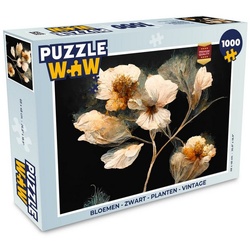 MuchoWow Puzzle Blumen – Schwarz – Pflanzen – Vintage, 1000 Puzzleteile, Foto-Puzzle, Bilderrätsel, Puzzlespiele, Klassisch bunt