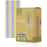 Sovie Trinkhalm in Pastell Gelb Rot Blau sortiert aus Papier FSC®, Ø 8 mm / 20 cm, 150 Stück