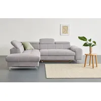 Ecksofa COTTA "Chef L-Form", grau (platinum), B:257cm H:72cm T:206cm, Luxus-Microfaser (100% Polyester);Kunstleder Softlux;Leder Advantage (abgedecktes Spalt-Rindsleder), Rückseite mit schwarzem Spannstoff bezogen;NaturLEDER (echtes Rindsleder), Rückseite mit schwarzem Spannstoff bezogen, Sofas, Ecksofa, mit Kopfteilverstellung, edle Metallkufen, wahlweise mit Bettfunktion