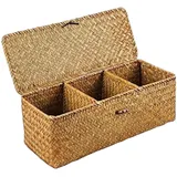 Hperu Korbkorb mit Deckel, Lagerkörbe mit Deckel, Seegras -Aufbewahrungskörbe, Kleiner Korbkorb, Korbkorb, Toilettenrollenkorb, gewebter Lagerkorb mit Deckel