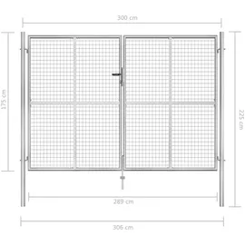 vidaXL Gartentor Verzinkter Stahl 306 x 225 cm Silbern