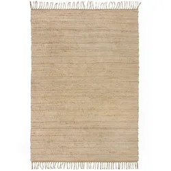 Kadima Design Handgewebter Teppich mit Fransen in Beige `Conwy` - Natürlich & Stilvoll. 120x170 cm