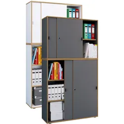 VCM Holz Büroschrank Ordner Aktenschrank Büromöbel Schrank Salia 5-fach Breite 100 cm Schiebetüren