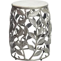 FineBuy FineBuy, Beistelltisch in Silber Marmor Wohnzimmertisch Alu Sofatisch Couchtisch Rund Metall (40 x 40 x 46 cm)