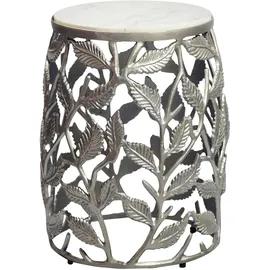 FineBuy FineBuy, Beistelltisch in Silber Marmor Wohnzimmertisch Alu Sofatisch Couchtisch Rund Metall (40 x 40 x 46 cm)