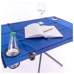 VCM Falttisch   Campingtisch faltbar   Maße ca. 80x50cm   Tisch mit Getränkehalter   Polyester Stahl   Blau
