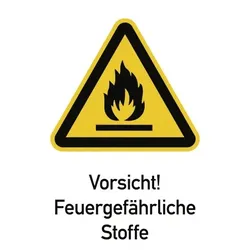 Vorsicht! Feuergefährliche Stoffe ISO 7010, Kombischild, Kunststoff, 210x297 mm