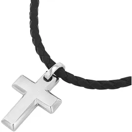 Tom Tailor Kette mit Anhänger Edelstahl Leder Kreuz schwarz