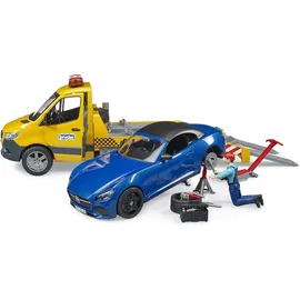 Bruder 02675 MB Sprinter Autotransporter mit Light - Sound Modul und BRUDER Roadster