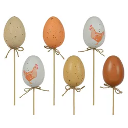 Decoris 6 Osterstecker Osterei 35cm bruchfester Blumenstecker Ei am Stab Pflanzstecker Pflanzendeko Dekostecker Dekoei Osterdeko Frühlingsdeko Weiß Braun