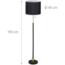 Relaxdays Stehlampe Wohnzimmer, E27, mit Kabel, Stofflampenschirm Ø40 cm, Vintage Stehleuchte 163 cm hoch, schwarz-gold