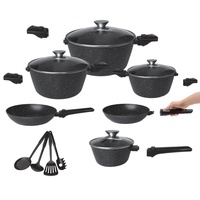 Cheffinger Topf-Set XXL 14 tlg Kochtopfset Abnehmbare Griffe Pfanne +4 Küchenhelfer, (14-tlg) schwarz