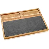 HALE OTEIR Servierplatte Set, Servierbrett aus Akazien-Holz mit Schieferplatte, Käsebrett Set, Steakteller Vorspeisenteller Snackteller mit Fächern