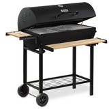 BBQ-Toro Holzkohle Grillwagen mit Deckel | Ø 80 x (L) 42 cm | Premium Holzkohlegrillwagen fahrbar, inkl. Thermometer, Warmhalterost, Holz Ablagen | Smoker, Holzkohlegrill, Barbecue Grill, Holz Grill