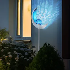 GLOBO Solar Fackeln Mond Garten Gartendeko Solarlampe Solarleuchte Außen, Blauer Lichteffekt, Crackle Glas, IP44, LED kaltweiß, H 90 cm, Garten Balkon, 2er Set