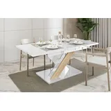 Esstisch BRONX, Stilvoll Ausziehbar Esszimmertisch, Design Tisch, Esszimmer (Weiß Hochglanz + Eiche Sonoma) - Weiß/Braun