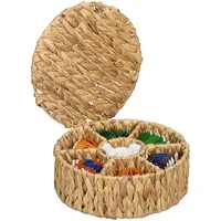 Relaxdays Teebox, 7 Fächer, 80 Teebeutel, geflochtener Tee-Organizer, rund,