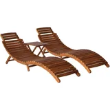 Imiee Akazienholz Massiv Sonnenliege mit Teetisch Tisch Gartenliege Gartenmöbel Liege Holzliege Relaxliege Liegestuhl Saunaliege 3-TLG.