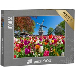 puzzleYOU Puzzle Puzzle 1000 Teile XXL „Tulpengarten und Windmühe, Holland, Niederlande, 1000 Puzzleteile, puzzleYOU-Kollektionen Holland