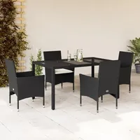 Ankonbej 5-tlg. Garten-Essgruppe mit Kissen Schwarz Poly Rattan und Glas - Schwarz/Weiß