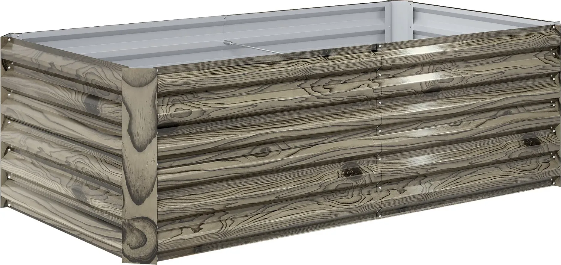 Outsunny Großer rechteckiger Pflanzkasten aus verzinktem Stahl für draußen, urbaner Gemüsegarten, großer Außentopf mit offenem Boden, witterungsbeständig, 180x90x57,5 cm, Natur   Aosom