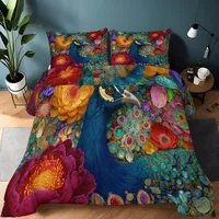 Generisch Bunt Bettdecke ohne Bezug für Bett und Sofa, Pflegeleicht Steppdecke 135 x 200 cm - Retro Pfau Blumen Blätter, Gewaschene Baumwolle, Geschenkidee Ganzjahresdecke Waschbar Daunendecke