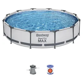 BESTWAY Steel Pro Max Frame Pool Set 366 x 76 cm lichtgrau inkl. Filterpumpe