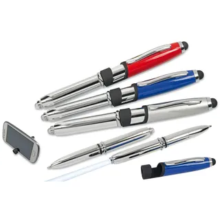 cuurts 3x LED Touchpen Kugelschreiber mit Smartphone Halterung / je 1x silber,blau,rot