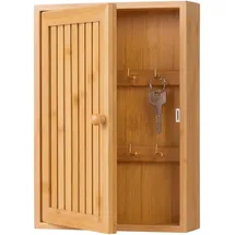 Relaxdays Schlüsselkasten, Bambus, 8 Haken, Design A, H x B x T: 27 x 19,5 x 6 cm, Flur, Wand, Schlüsselschrank, Natur