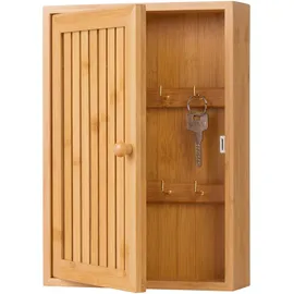 Relaxdays Schlüsselkasten, Bambus, 8 Haken, Design A, H x B x T: 27 x 19,5 x 6 cm, Flur, Wand, Schlüsselschrank, Natur