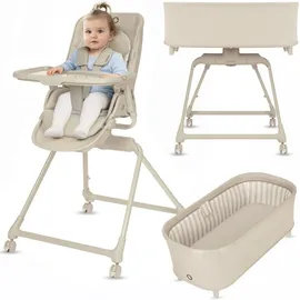 lionelo Maddie Set Hochstuhl Baby 3-in-1 mit 360° Drehfunktion, Kinderhochstuhl mit Liegefunktion als Babywippe & Beistellbett, Höhenverstellbar, 5-Punkt-Gurt, Klappbar, Rollen, Pflegeleicht, ab Gebur