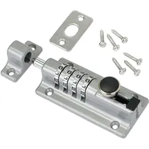 HMF Riegelschloss 3591-09, Türriegel mit 4-stelligem Zahlencode aus Zinklegierung, 12,2 x 4 x 4,8 cm, Silber