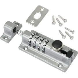 HMF Riegelschloss 3591-09, Türriegel mit 4-stelligem Zahlencode aus Zinklegierung, 12,2 x 4 x 4,8 cm, Silber