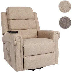 Fernsehsessel HWC-K63, Relaxsessel Sessel, Liegefunktion Aufstehhilfe Massage Heizfunktion, Stoff/Textil ~ beige-braun