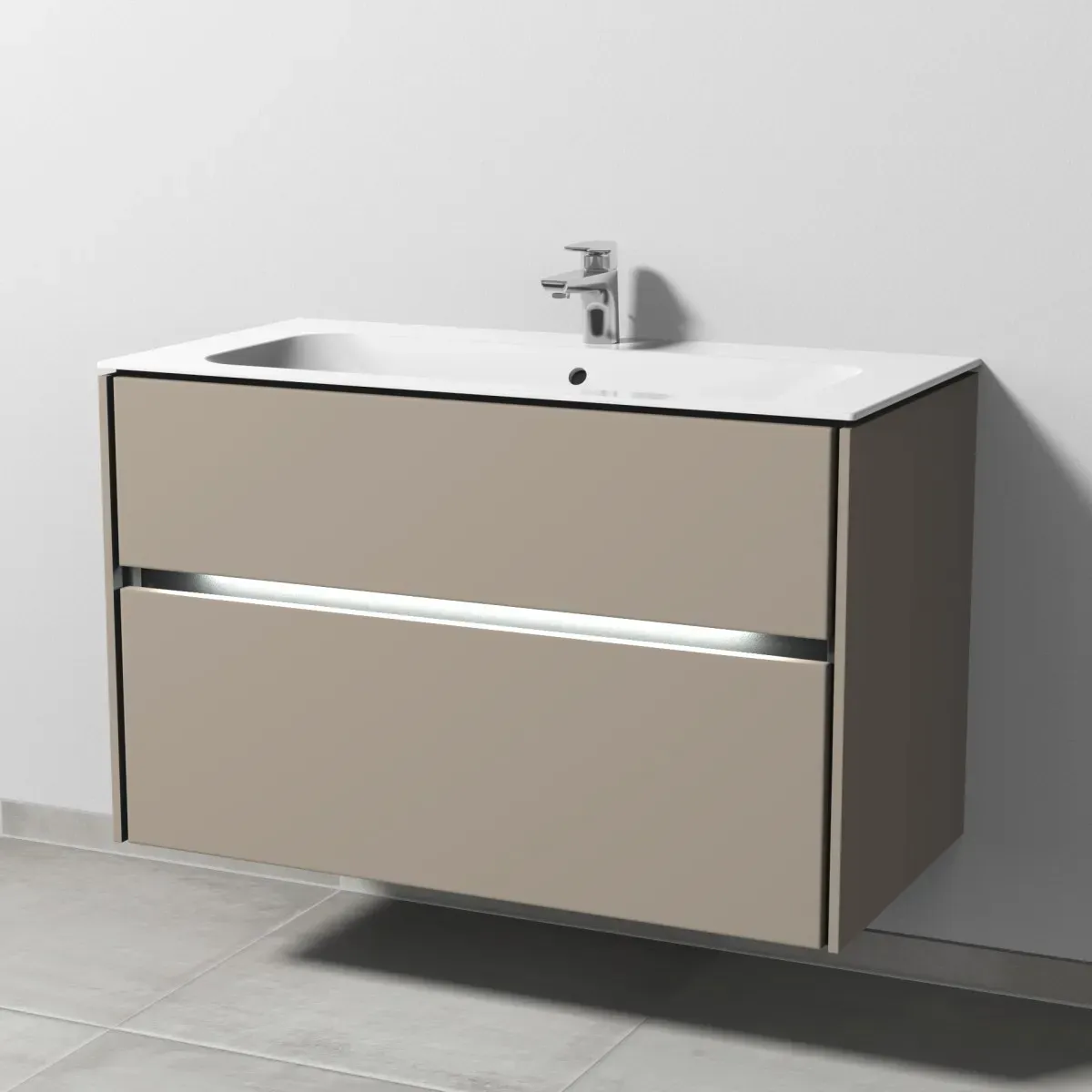 Sanipa Twiga Keramik-Set Finion mit 2 Auszügen und LED-Beleuchtung, Sandgrau-Matt, SL27167 SL27167