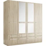 Priess Kleiderschrank PRIESS "Schrank Garderobe Wäscheschrank Barcelona in 5 Breiten", braun (struktureichefarben hell), B:185cm H:193cm T:54cm, Holzwerkstoff, Schränke, Kleiderschrank, viel Stauraum, geräumige Schubkästen, mit Spiegel, MADE IN GERMANY