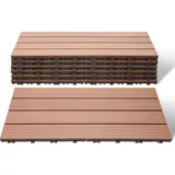 Faziango WPC Terrassenfliesen 3 m2, 30 x 60 cm 18 Stücke, Terrassendielen mit 4 Latten in Holzoptik, für Garten Balkon Bodenbelag mit Drainage u... - Braun