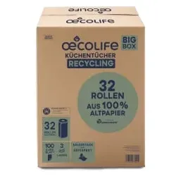 Fripa oecolife Küchentücher, RECYCLING, 3-lagig, lichtgrau 3293200 , 1 Karton = 32 Rollen à 100 Blatt