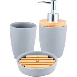 Benetton - 3-teiliges Badezimmerzubehör-Set (Glas + Seifenspender + Seifenschale) Tevere Grey Keramik