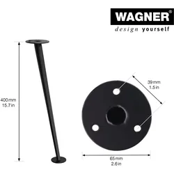 WAGNER Möbelbein/Möbelfuß schräg 80er JAHRE STIL - Ø 65 x 400 mm, Stahl schwarz matt, filigran, Retro Look - 12554001