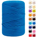 LEREATI Polyester Garn 3mm x 170m, Makramee Garn 3mm Geflochten Makramee Schnur Bunt, Macrame Cord 3mm Farbig für Geschenk, Häkeltasche, Umhängetasche, Platzteller, Wohndekorationen (Seeblau)