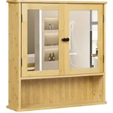 EUGAD Badezimmerschrank mit Spiegel, Wandmontierte Aufbewahrung mit verstellbaren Regalen, Bambus, 56x58x14 cm