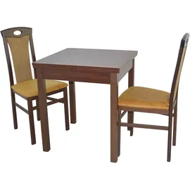 Hofmann Living And More Essgruppe "3tlg. Tischgruppe", gelb (nussbaum, nachbildung, gelb, nussbaum, nachbildung), B:45cm H:95cm T:48cm, FSC-zertifiziertes Massivholz, HOFMANN LIVING AND MORE, Sitzmöbel-Sets, Essgruppe, Stühle montiert